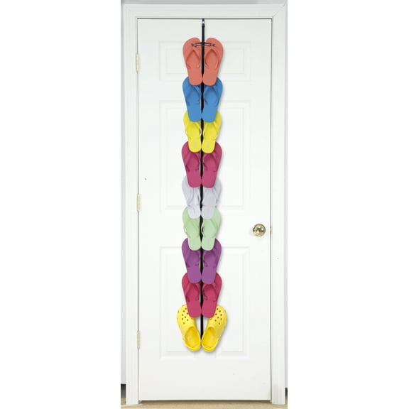Perfect Curve Flip Flop Rack Holds 9 Pairs over Door Organizer Shoe Hanger Space Saving, Metal Black