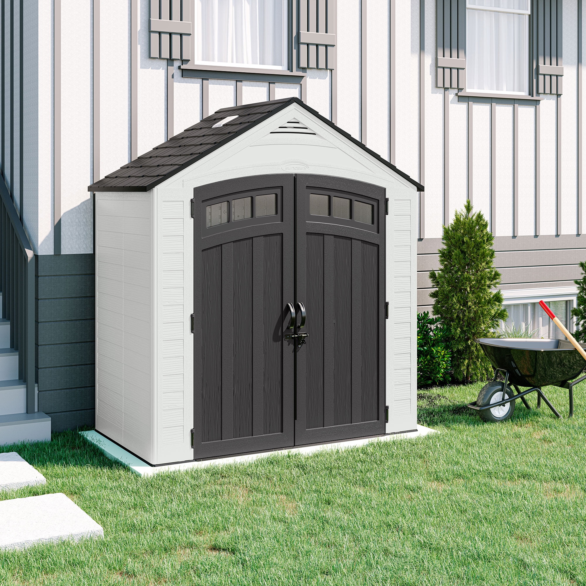 Suncast Vista 7 ft. x 4 ft. Resin Vertical Peak Storage Shed with Floor Kit