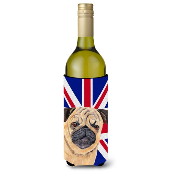 Carolines Treasures SC9828LITERK Pug with English Union Jack British Flag Wine Bottle Hugger Wine Bottle multicolor