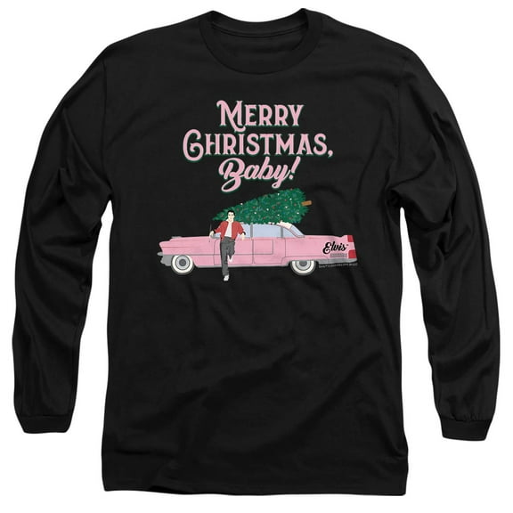 Elvis Merry Christmas Baby Unisex Adult Long-Sleeve T Shirt, Black, 3X-Large