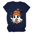 thumbnail image 5 of enyan Tee Pumpkin Graphic Cute Ghost Tops Tee Fall Short Sleeve Tops Oversized Tshirts Teen Aesthetic Clothing Cute Graphic Tees for Women Navy,L, 5 of 5