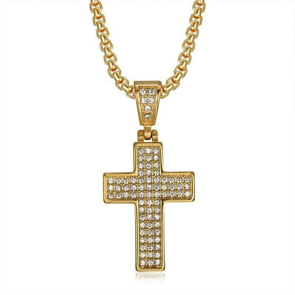 Hip Hop Bling Iced Out 14K Yellow Gold Cross Pendants Necklace for Men Rapper Jewelry Golden Silver Color