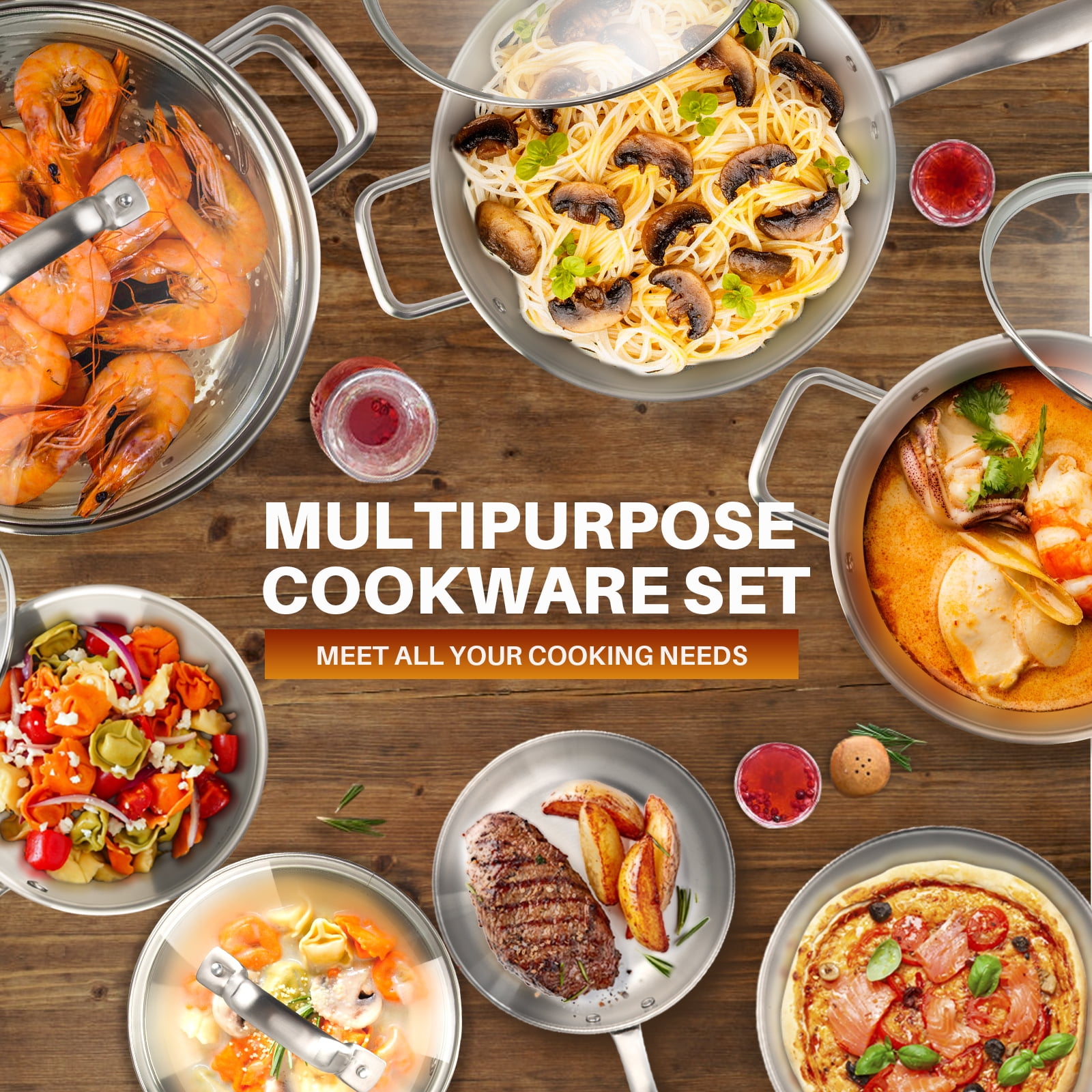Duxtop Professional 17 piece Induction Cookware Set, Impact-bonded Technology Stainless Steel Pots and Pans Set, Dishwasher and Oven Safe Cookware