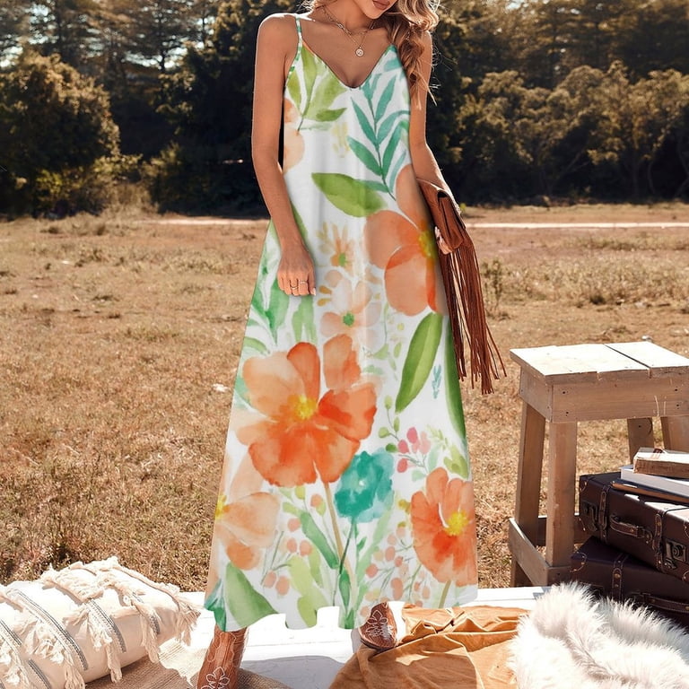 peach dresses women Farida Lace Maxi Dress - US 18 quality blend of 80% rayon and 20% nylon Watercolor Floral Summer Peach Blooms
