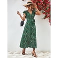 thumbnail image 3 of Women's Printed Surplice Neck Flutter Sleeve Midi Dress with Belted Waist and Slit 95% polyester 5% spandex daily, 3 of 14