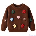 thumbnail image 2 of Fozruso Girl's Floral Crew Neck Sweater Long Sleeve Drop Shoulder Knitwear Cozy Pullover Top,Brown, 2 of 6