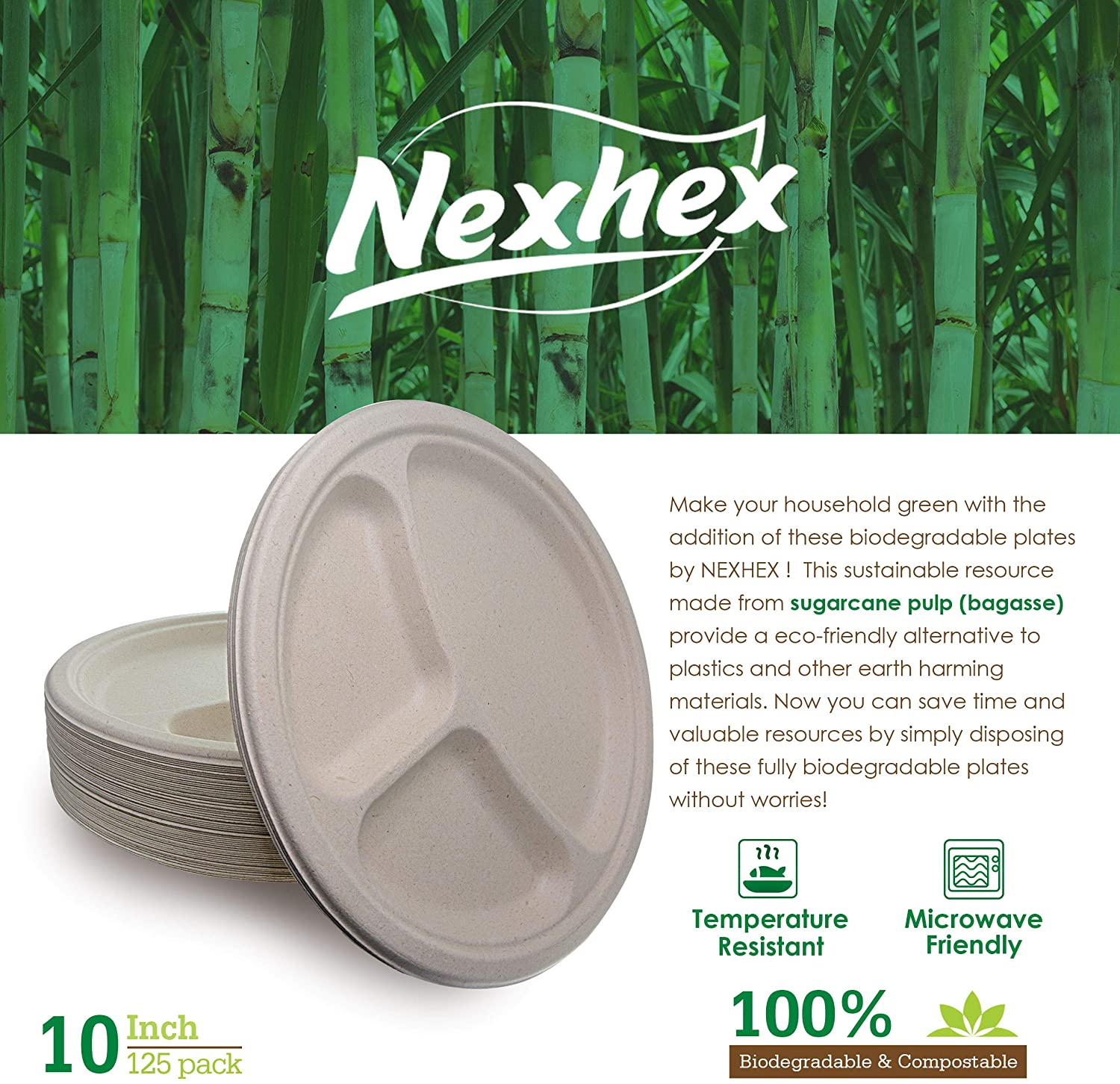 EcoChoice 9 x 9 x 3 Compostable Sugarcane / Bagasse 3