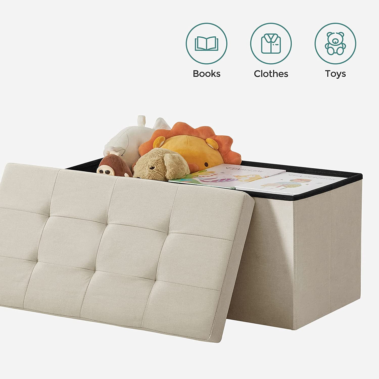 SONGMICS 30" Storage Ottoman Bench Ottoman with Storage Footstool Hold up to 660 lb for Bedroom Living Room Beige
