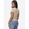 thumbnail image 2 of Women Summer Short Sleeve Shirts Crewneck Striped Color Block T Shirts Slim Fit Basic Tee Tops, 2 of 6