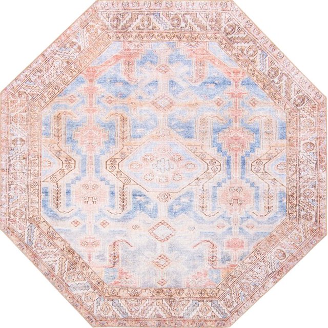 Unique Loom Revival Medallion Border Rug 7' 6 x 7' 6 Octagon Blue/Brown