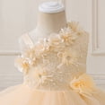 thumbnail image 2 of IDOPIP Infant Baby Flower Girl Dress Asymmetric Shoulder 3D Flowers Toddler Wedding Formal Birthday Party Pageant Tiered Tulle Gowns Tutu Dresses 9-12 Months Champagne, 2 of 8