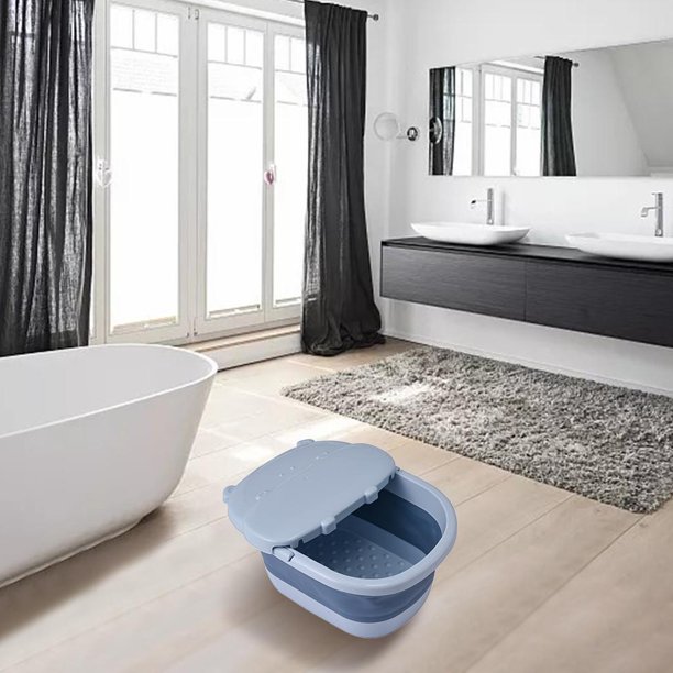 Bañera de Lavabo de Remojo de Pie Plegable de Plástico con Tapa de Hipopótamo para Niños, en Casa Tratamiento de Spa Azul Macarena Cuenca de baño de pie plegable