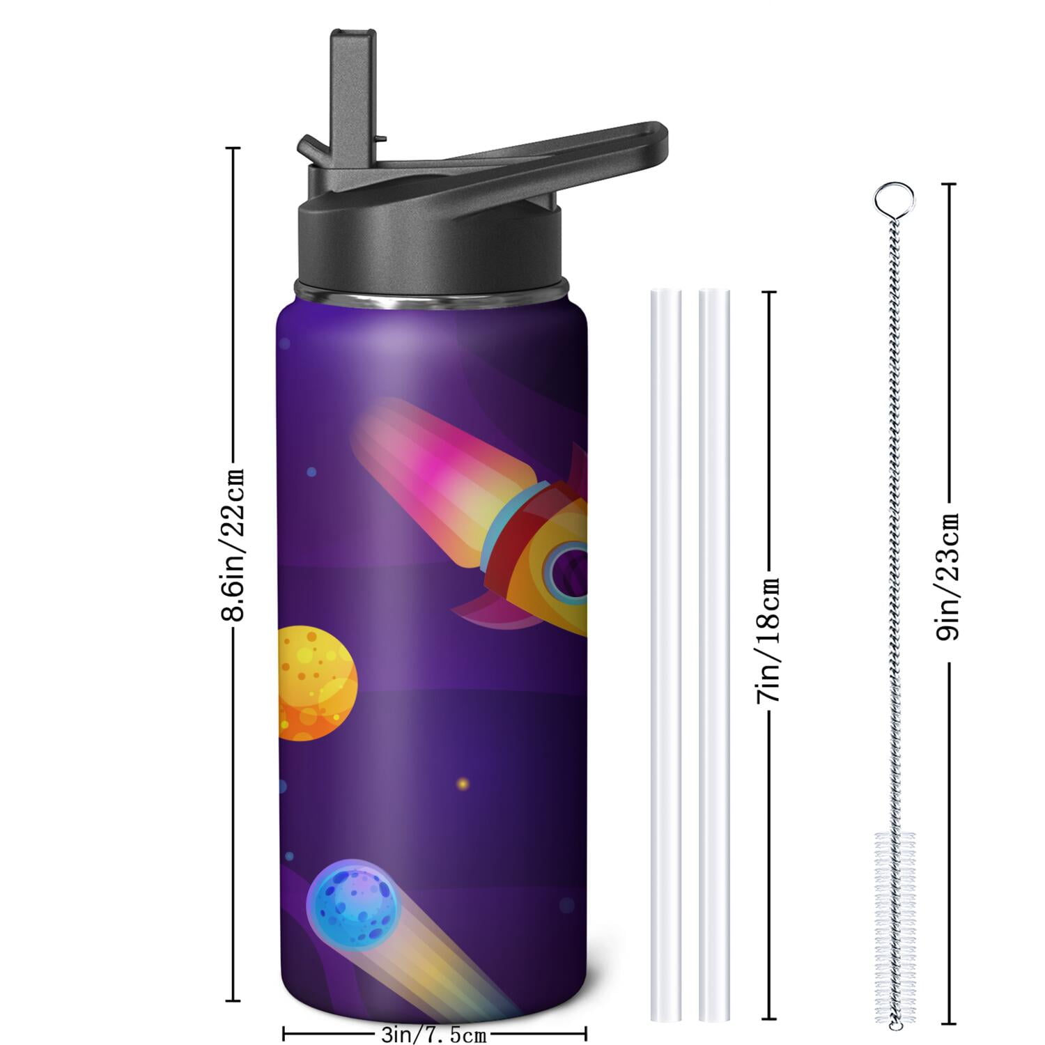Galaxy Insulated Water Bottle with Straw & Cleaning Brush – 18oz | Leakproof, BPA-Free, 304 Stainless Steel, Wide Mouth, Travel Mug for Car, Gym, Office, Starry, Christmas Thanksgiving Gift
