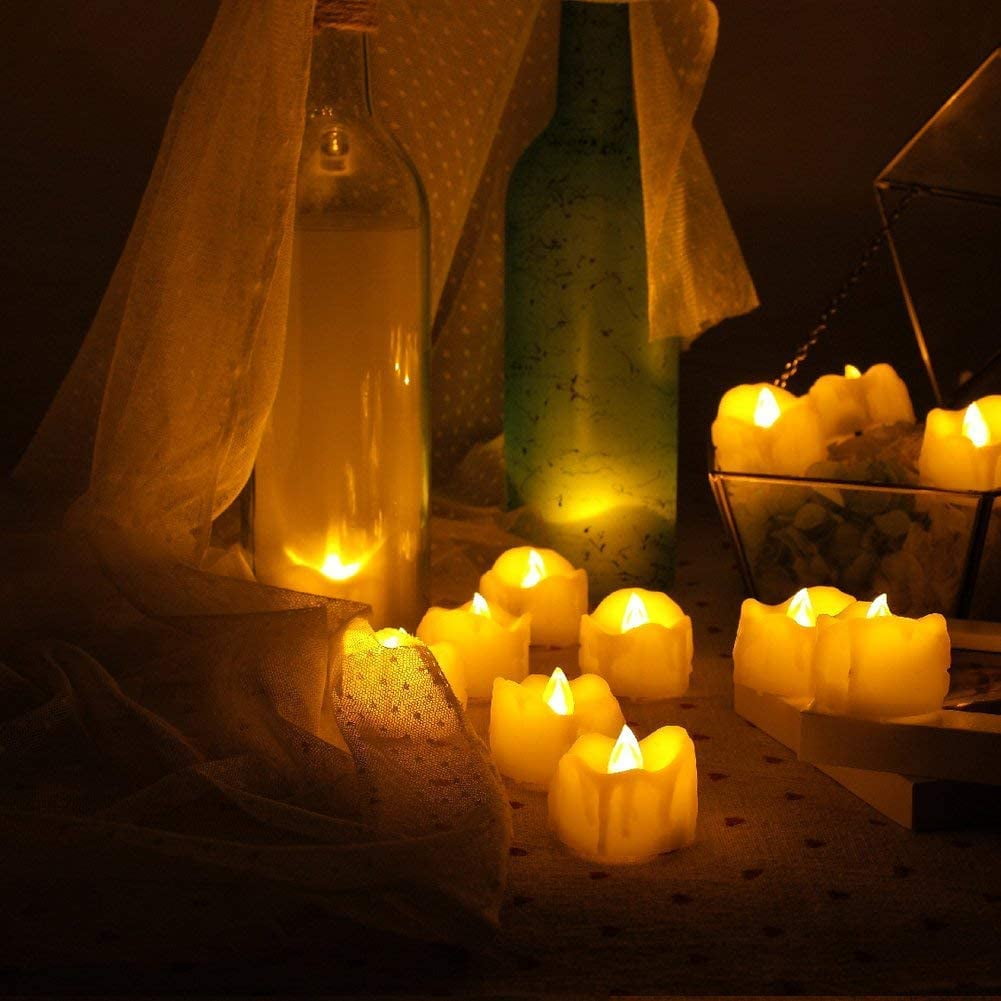 12PCS Flameless Candles with Remote Control Battery Operated Realistic Dripping-Wax Candle Flickering Bulb Warm White Tea Light Best for Holiday Decoration Party Wedding