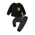 thumbnail image 6 of Douhoow 2pcs Toddler Baby Boy Long Pants Set Long Sleeve Pullover + Stripe Print Trousers 6M 12M 18M 24M 3T Kids Casual Outfits, 6 of 8