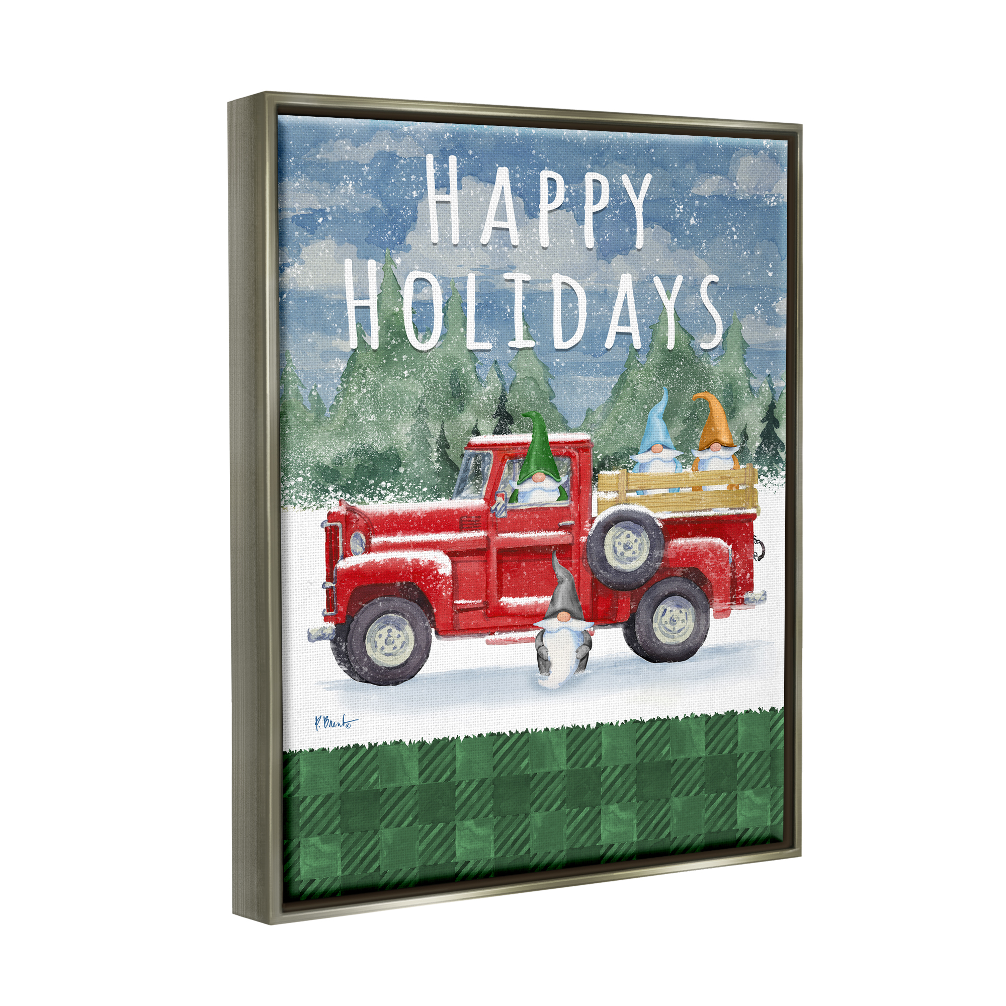 Stupell Industries Happy Holidays Truck Holiday Painting Gray Floater Framed Art Print Wall Art, 25 x 31