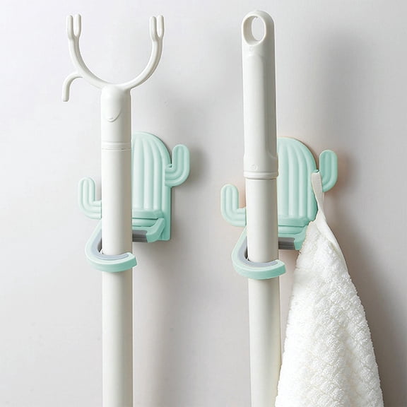 Mop and Broom Holder Wall Mount, Traceless Mop Hook for Bathroom and Kitchen, Waterproof Wall Hanging Organizer for Cleaning Tools and Floor Space Saving