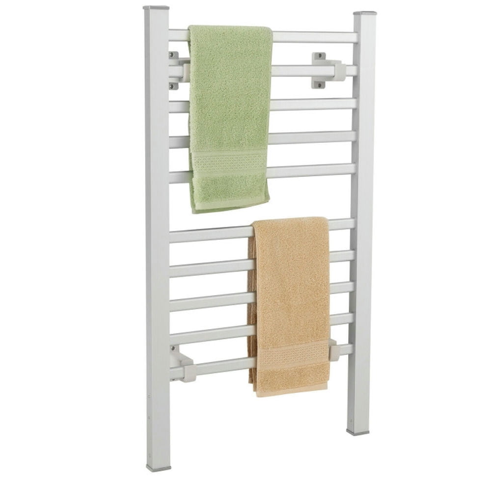 Finihen Wall Mounted Towel Rack, Electric Heated Towel Rack, 2-in-1 150W Freestanding and Wall-mounted Towel Warmer Drying Rack with Timer, for Bathroom, laundry Room, Silver