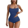 thumbnail image 2 of Bathing Suits for Women Fashion Women Summer Solid Color With Chest Cushion And No Steel Support Backless Strap Swimsuit Racerback Tops with Bikinis Bottom, 2 of 4