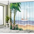 thumbnail image 4 of Ambesonne Hawaii Shower Curtain, Sailing Yacht Palm Trees Art, 69"Wx75"L, Hunter Green and Ceil Blue, 4 of 4