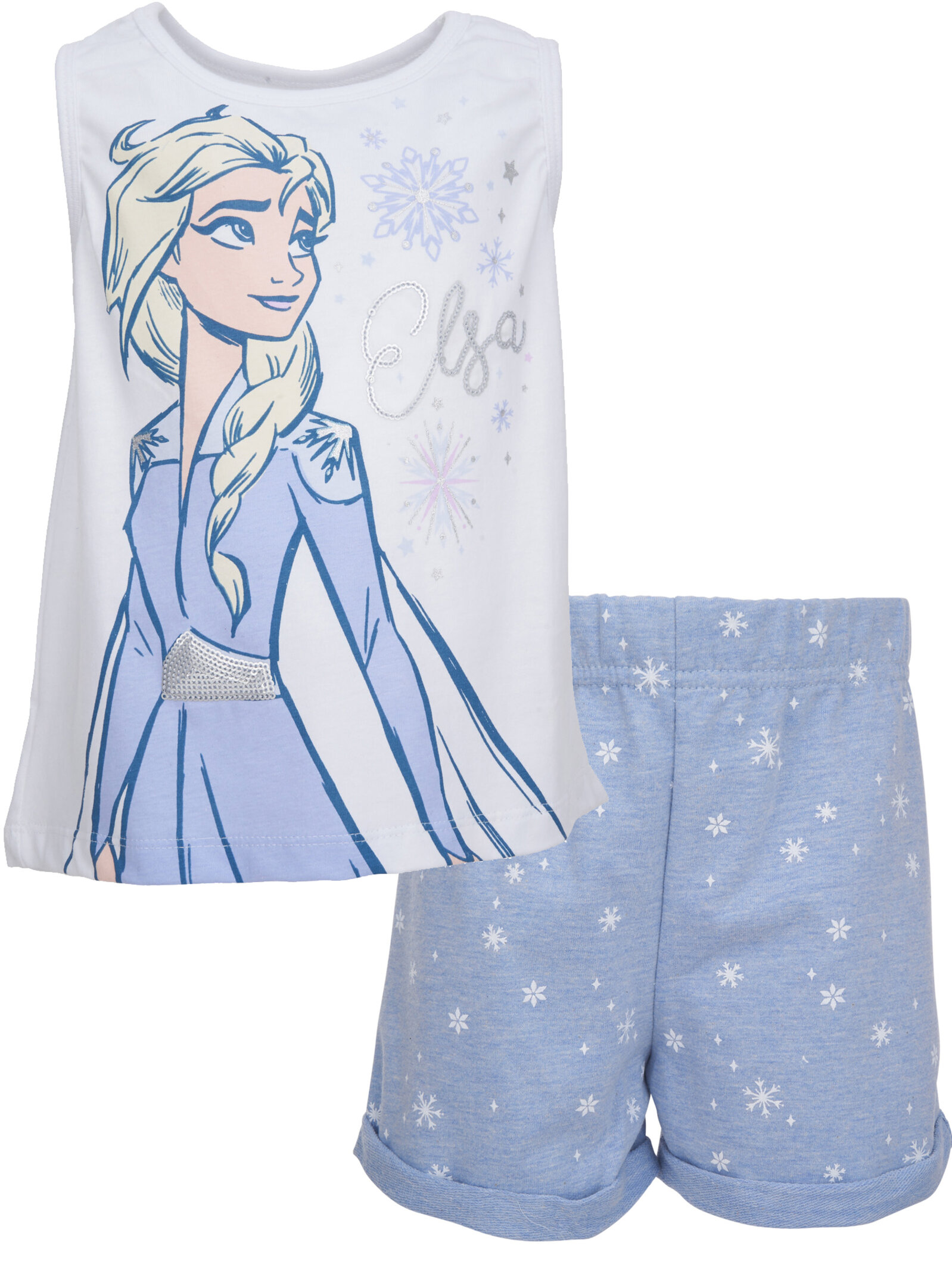Disney Frozen Elsa Toddler Girls T-Shirt and French Terry Shorts Outfit Set White 2T - image 1 of 5