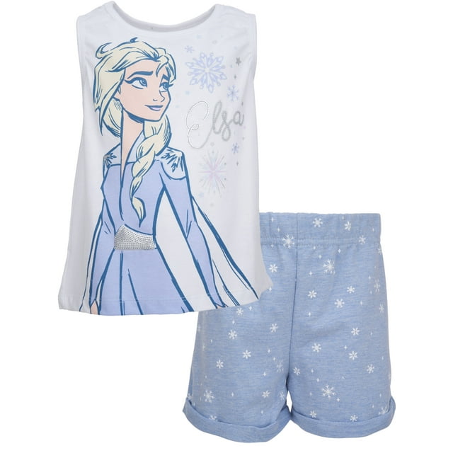 Disney Frozen Elsa Toddler Girls T-Shirt and French Terry Shorts Outfit Set White 2T