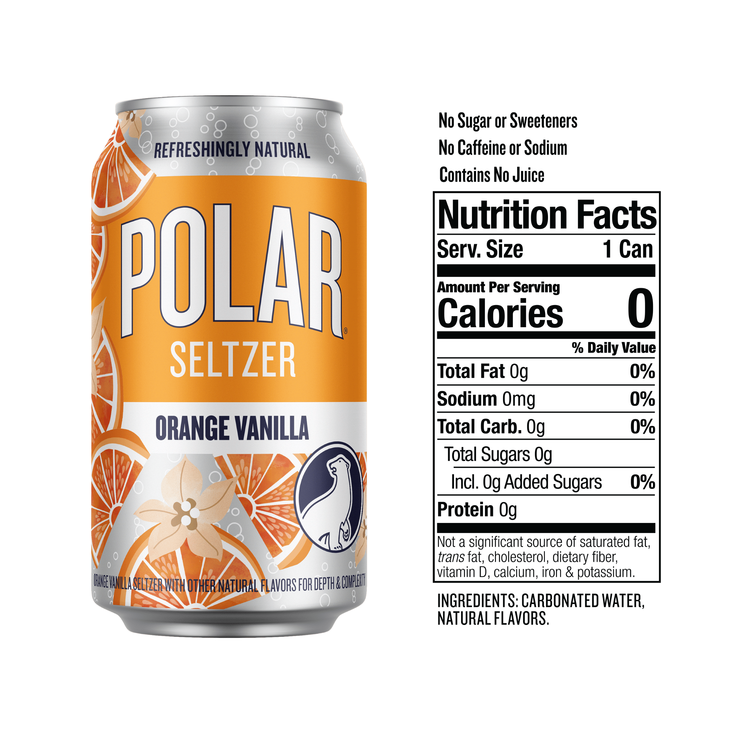 Polar Zero Calorie Orange Vanilla Sparkling Seltzer Water, 12 fl oz, 18 Pack Cans