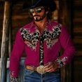 thumbnail image 2 of Classic Cowboy Print Western Denim Long Sleeve Button Down Shirt Casual Top L, 2 of 4