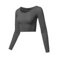 thumbnail image 2 of A2Y Women's Basic Solid Stretchable Scoop Neck Long Sleeve Crop Top Charcoal M, 2 of 3