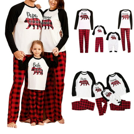

Cathery Christmas Family Matching Pajamas PJs Sets Xmas Bear Print T-Shirt Plaid Long Pants 2PCS Casual Sleepwear