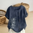 thumbnail image 5 of Gamivast Women's Linen Shirt Loose Fitted Floral Graphic Short Sleeve Casual Blouse Trendy Crew Neck Travel Going out Tops Summer Vacation outfits, 5 of 5