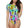 thumbnail image 2 of Goofa Graffiti Pineapples Printed Women Rash Guard Short Sleeve,Tummy control Swimsuit Surfing Swimsuit Bathing Suit One Piece Swimsuit UPF 50-XX-Large, 2 of 9