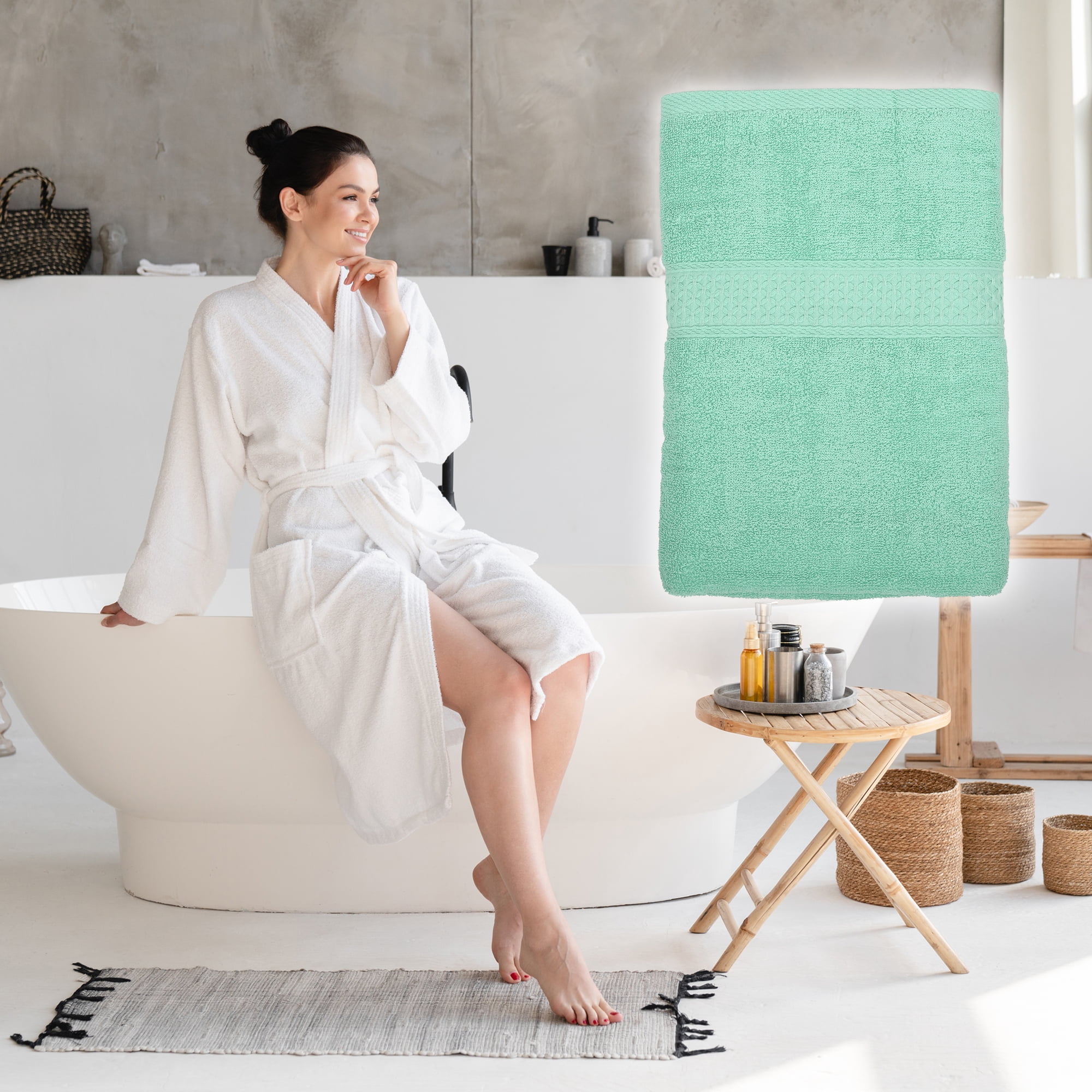 Unique Bargains 1 Pcs Cotton Bath Towel Plain Soft Absorbent Olive Green