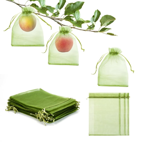 140 PCS 6.7X9 inches Fruit Protection Bags, Fruit Bags for Fruit Trees, Green Netting Fruit Cover Bags Drawstring Mesh Fruit Protectors Pest Barrier for Fruit Trees Veggies Garden