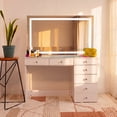 thumbnail image 3 of Boahaus Aria Vanity Desk with Mirror and Lights – 7 Drawer Makeup Vanity Table with Storage, Power Outlet and Speakers, 3 of 13