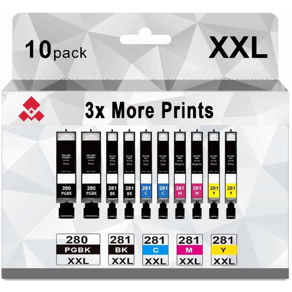 Zinno Compatible 280XL 281XL Ink Cartridge Replacement for Canon PGI-280 CLI-281 XL 280xxl 281xxl Value 10 Pack for TR8620a TR8520 TR8620 TR8600 TR7520 TS6120 TS6220 TS9120 TS6320 Printer