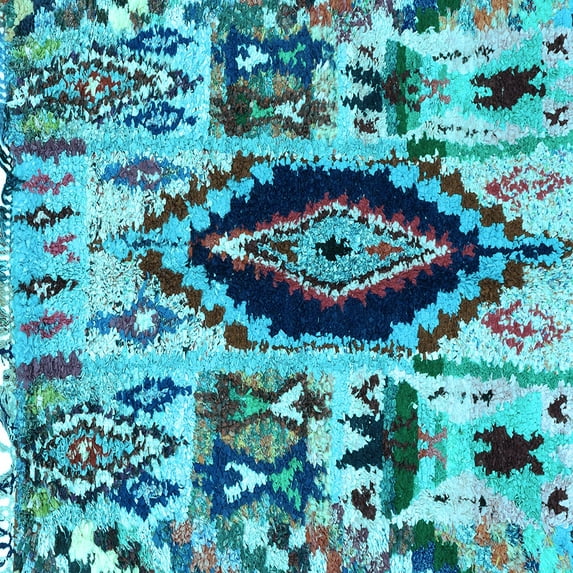 Ahgly Company Indoor Square Oriental Light Blue Modern Area Rugs, 4' Square