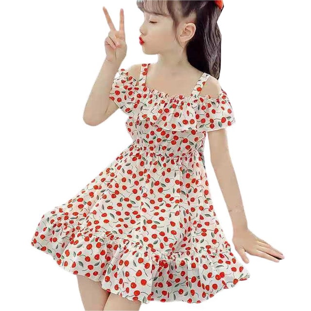 Robe Fille Manches à Volants Ligne A à Étages Évasée Robes de Printemps pour Filles Robes Florales pour Filles Robe Tutu