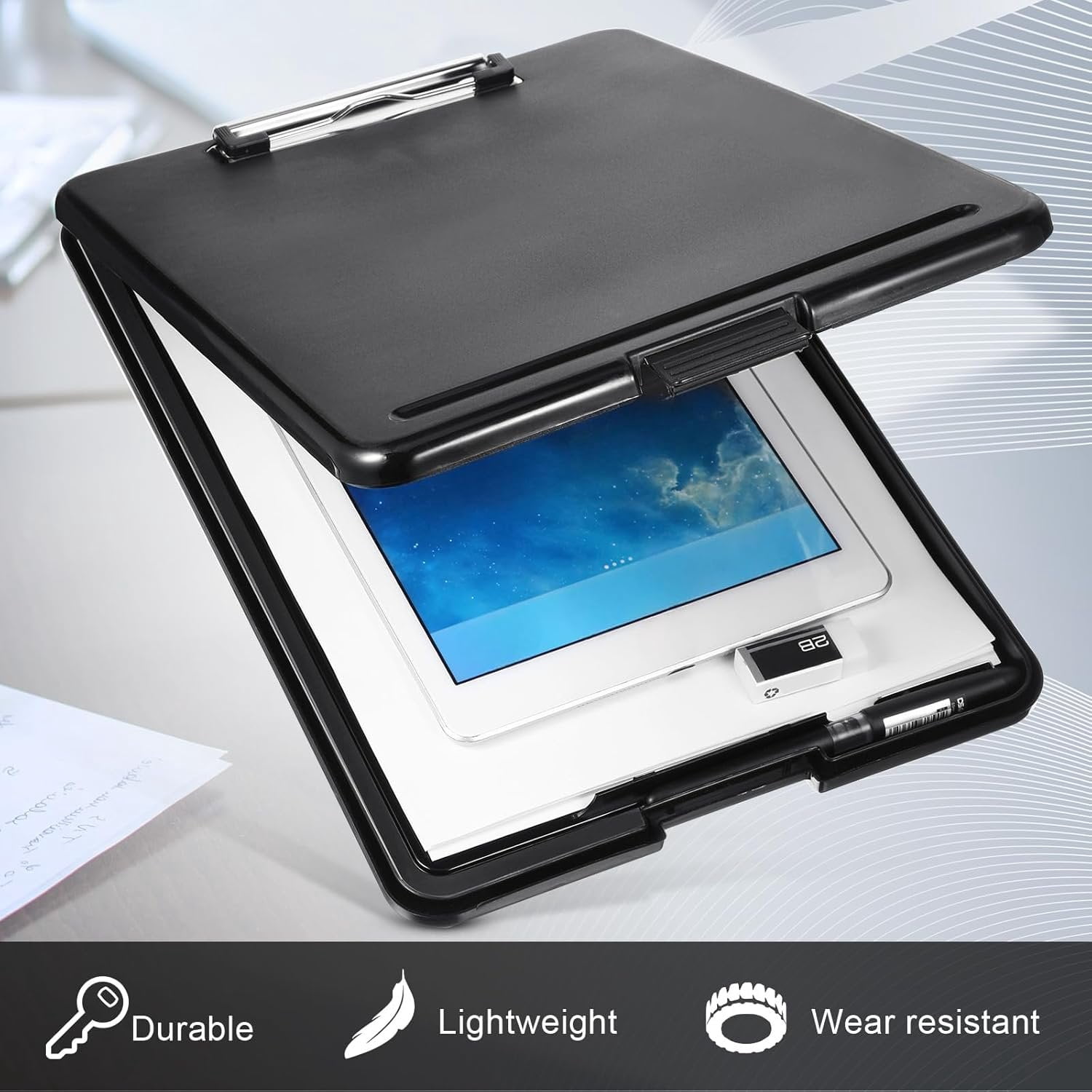 20 count Clipboard with Storage,9.5 x 13.5 Inch Plastic Heavy Duty Foldable Clip Board with Pen Holder Low Profile Clipboard for Nurse Teacher Classroom Office  to School Supplies
