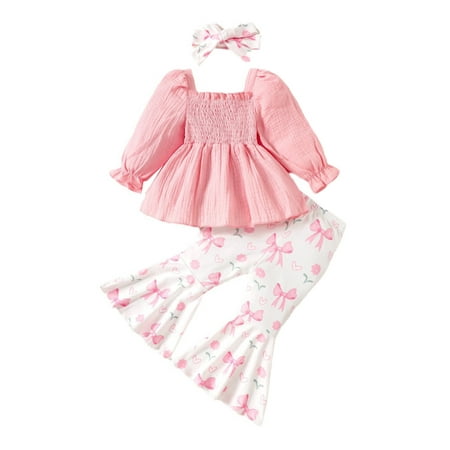 

KUNKASA Fashion Set For Children Crewneck Toddler Girls Long Sleeve Bowknot Prints Pants Fall Outfits Clothes 18-24 Months