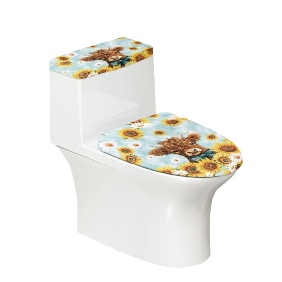 HELLHERO Little Cow Sunflower Toilet Lid Seat Cover, Elastic Installation Easy to Install Polyester Fabric Toilet Seat Cover