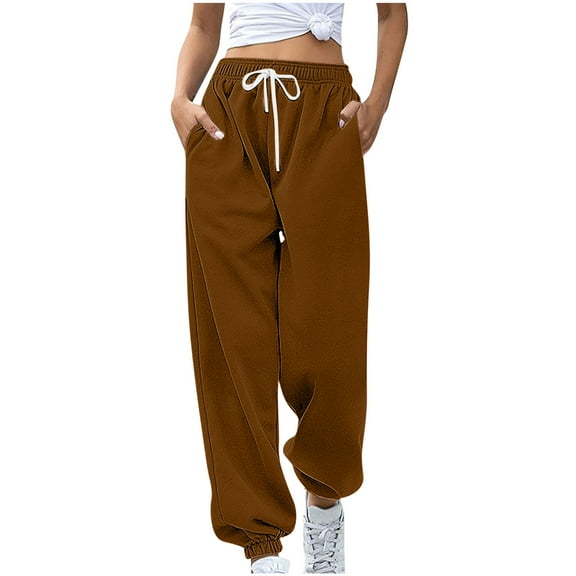 REORIAFEE Womens Sweatpants with Pockets and Drawstring Solid Print Palazzo Pants Scrunch Butt Lift Tie Knot Casual Pants Lightweight Baggy Stretchy Slacks 2024 Trending Fashion Clothing