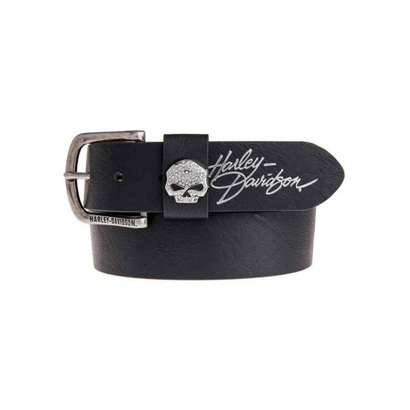 Women's Rock Candy Embellish Willie G Skull Belt HDWBT11023-BLK, Harley Davidson