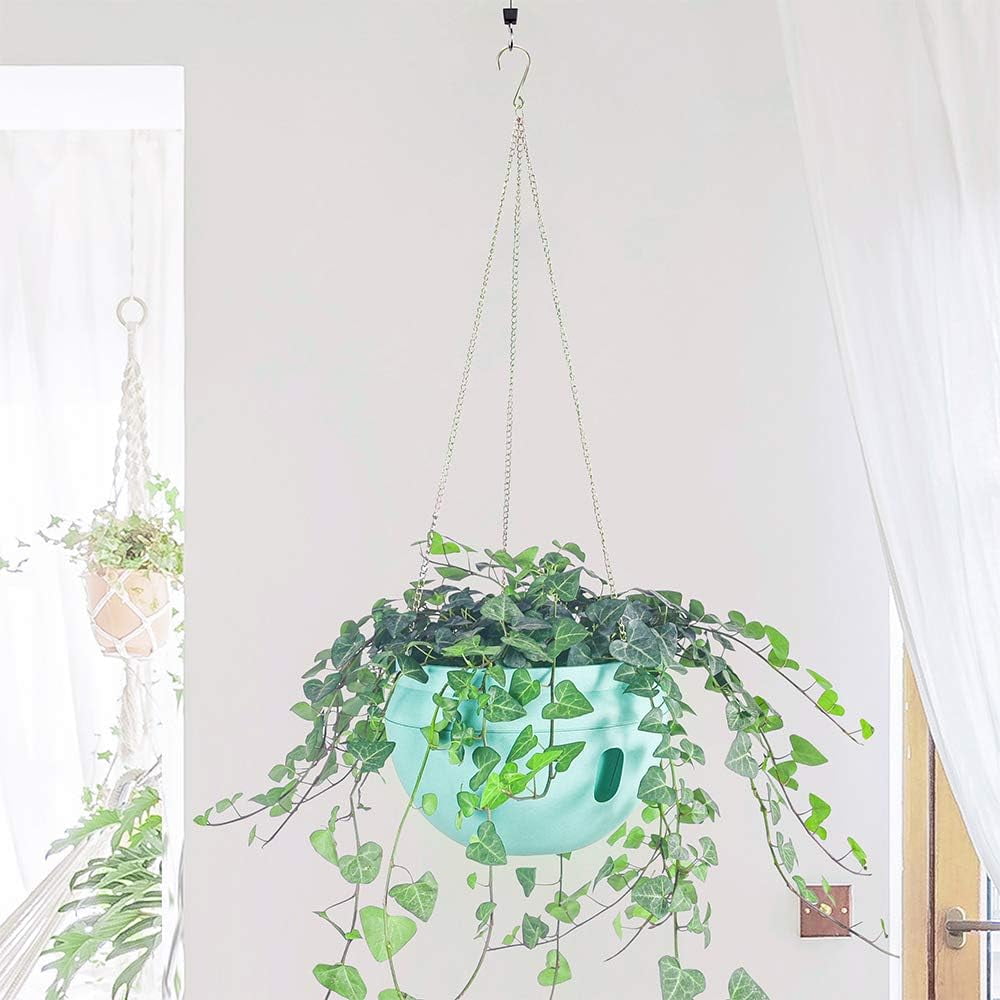 Bowl Shapped Garden Self Watering Hanging Planter, Strong Plastic Flowerpot,Creative Water Storage & Release Planter Pot,Indoor Outdoor Decorative Emer Green 18*13.5CM