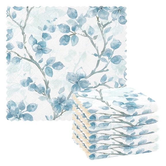 6 Pieces of Kitchen Towels 11x11Inch Kitchen Dish Cloths Kitchen Dish Towels Reuseable Cleaning Cloths Blue Leaf