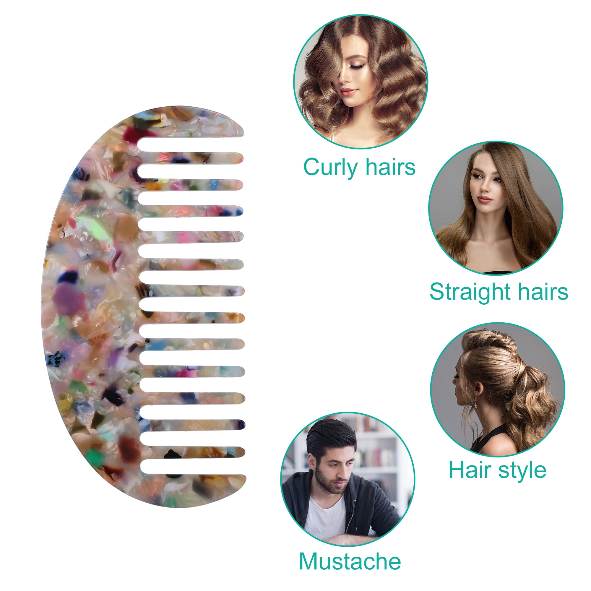 Unique Bargains 2Pcs Hair Comb Wide Tooth Anti-Static Thick Curly Hair Detangling Comb Multicolor