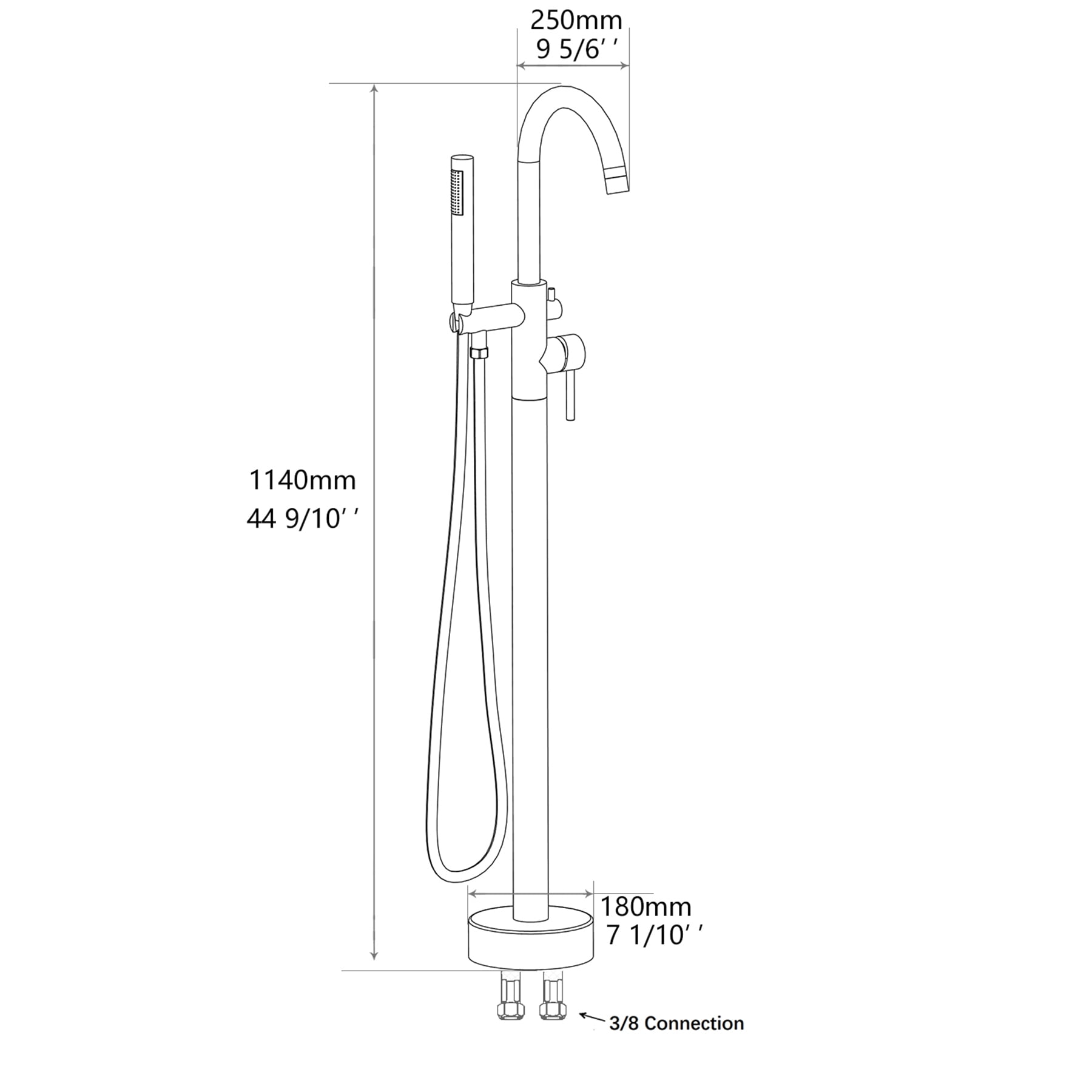 Freestanding Bathtub Faucet Floor Mount Tub Filler Single Handle Stainless Steel  Standing Bathtub Tap with Handheld Spray Swivel Right Angle Spout Brushed Nickel