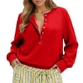 thumbnail image 2 of Womens Oversized Sweatshirt Long Sleeve Henley Pullover Tops 2025 Fall Casual Button Loose Fit Fashion Outfits Soft Comfortable Fall Winter Cozy Oversized French Style Casual Outerwear,Red XL, 2 of 6