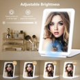 thumbnail image 3 of HTSQYL Travel Makeup Mirror with Lights and Magnification 10X, Portable Make Up Compact Tabletop Mirror with Adjustable Stand, 3 Colored Lights Rechargeable Lighted LED Vanity Mirror - White, 3 of 6