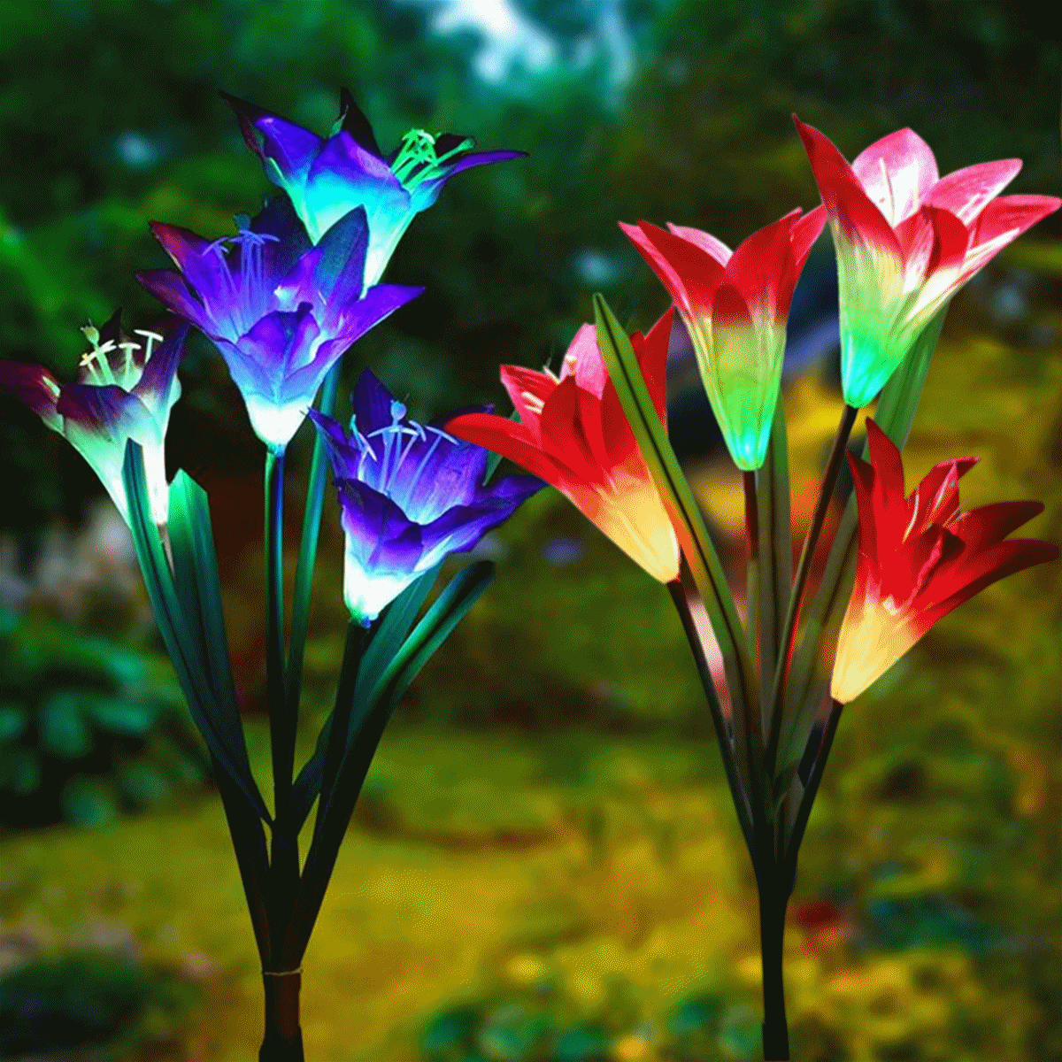 Solar Power Lily Flower Lights Outdoor Garden Stake LED Lawn Decor Light Wedding